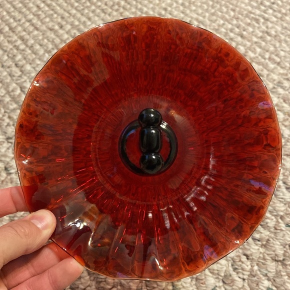 7” Vintage Anchor Hocking Glass Tidbit Tray Royal Ruby Red Center Handled Plate - Picture 4 of 10